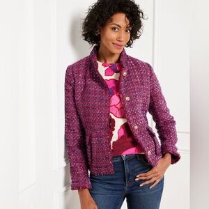 Talbots Burgundy Tweed Blazer Gold Buttons NWOT